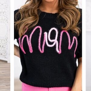 Brand New Mom/Mama Short Sleeve Embroidered Sweater, Size Large